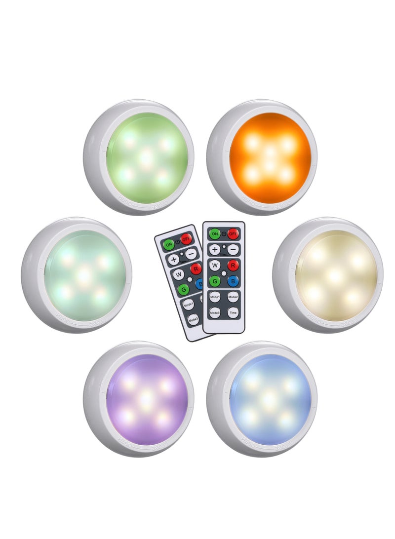 6pcs Under Cabinet Lights with Remote Control Battery Powered & USB Charging RGBW LED Cupboard Lamp Dimmable 10 Brightness 3 Lighting Mode Night Light Colorful Atmosphere Lighting  - Image 4