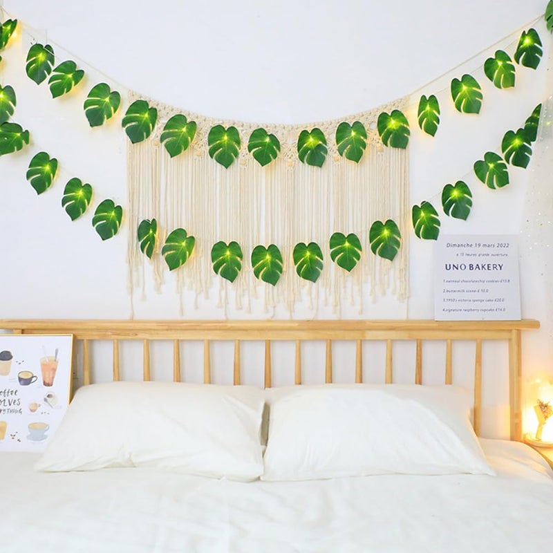 WEISPARK 20 LED Palm Leaves String Lights, Tropical Artificial Monstera Leaf Wall Hanging Vine for Hawaiian Luau Party Jungle Theme Beach Birthday Home Decorations Indoor Outdoor - Image 3