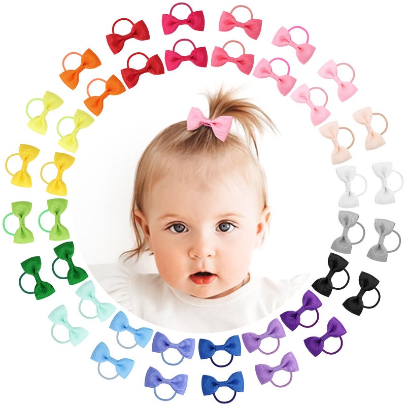 OAOLEER 40PCS 2 Inches Baby Hair Ties, Toddler Hair Ties with Bows, Elastic Ponytail Holders Mini Small For Baby Girls Infants - Image 1
