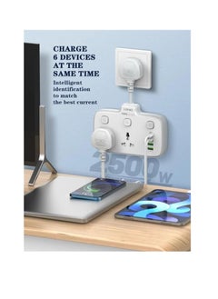 LDNIO Ldnio. SC2413 Universal Outlets Power Strip Tower 20W, 2 Power Sockets, 3 USB Ports, PD Ports With Power Buttons - White  - Image 5