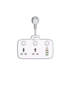 LDNIO Ldnio. SC2413 Universal Outlets Power Strip Tower 20W, 2 Power Sockets, 3 USB Ports, PD Ports With Power Buttons - White  - Image 3