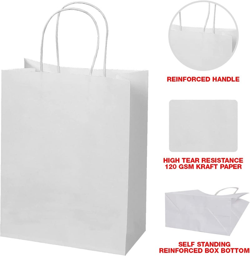 RanGit Bhumi® Gift Bags- 25pcs 8x10x4 inch White Paper Bags for Return Gift Shopping Retail Paper Carry Bags, Small Party Favor gifting Covers, Disposable, Recyclable (8x10x4 in White, Pack of 25) - Image 5