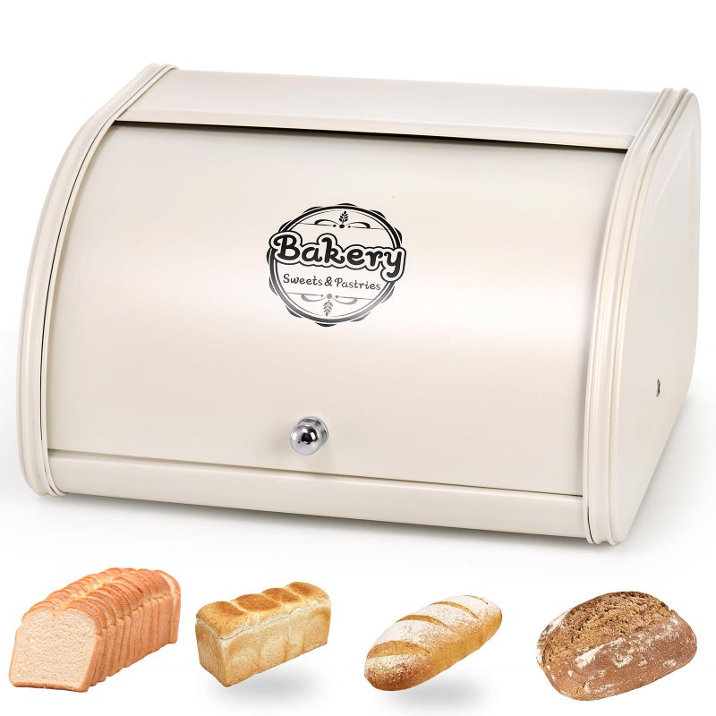 SOUJOY Countertop Bread Box Bread Container for Kitchen Vintage Metal Roll Top Bread Storage Holder 1950s Farmhouse Rustic Baking Dispenser Bin for Dry Food Save 118 L x 10 W x 67 H