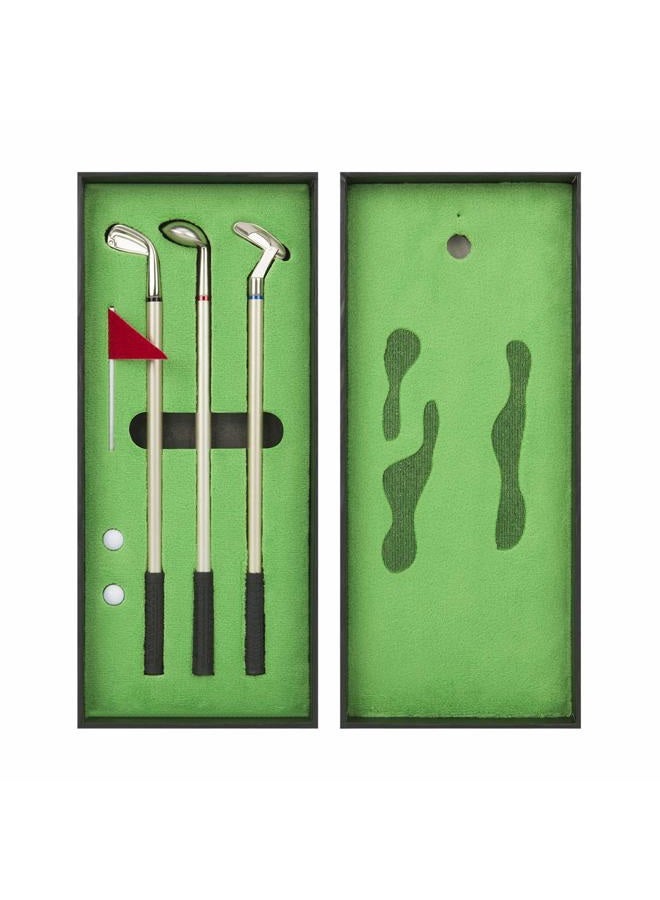 LANTOOZI Mini Desktop Golf Ball Pen Set, Top Golf Gift with Putting Green, 3 Golf Club Pens with Balls and Flag - Image 1