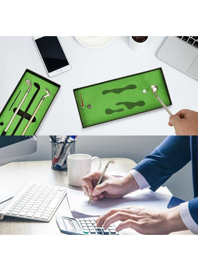 LANTOOZI Mini Desktop Golf Ball Pen Set, Top Golf Gift with Putting Green, 3 Golf Club Pens with Balls and Flag - Image 4