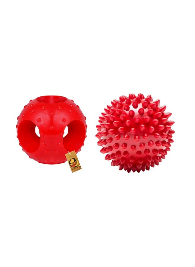 مجموعة ألعاب مضغ مطاطية تفاعلية للكلاب والجراء - لعبة الكرة المدببة + لعبة الكرة المثقوبة | متينة وتدريبية وتسنينية ومضغ | تقلل من قلق الانفصال - Image 1