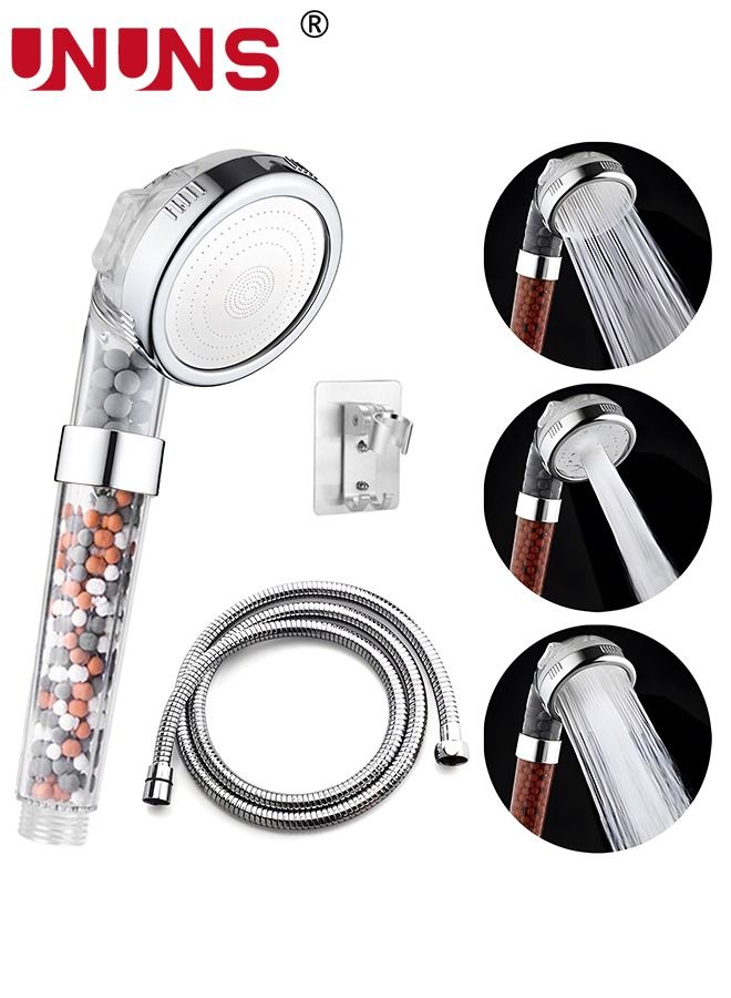 UNUNS High Pressure Shower Filter,Filter Shower Head 3 Modes,Hand Held Shower Head With Shower Hose And Holder,For Hard Water And Filtering Impurities,3PCS - Image 1