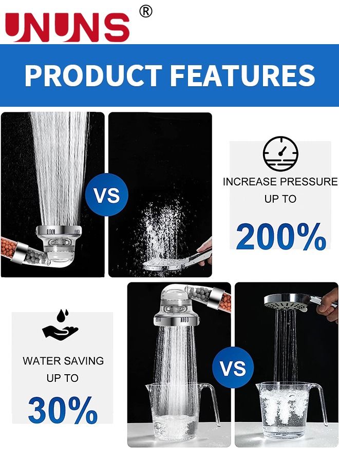 UNUNS High Pressure Shower Filter,Filter Shower Head 3 Modes,Hand Held Shower Head With Shower Hose And Holder,For Hard Water And Filtering Impurities,3PCS - Image 5