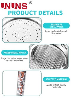 UNUNS High Pressure Shower Filter,Filter Shower Head 3 Modes,Hand Held Shower Head With Shower Hose And Holder,For Hard Water And Filtering Impurities,3PCS  - Image 3