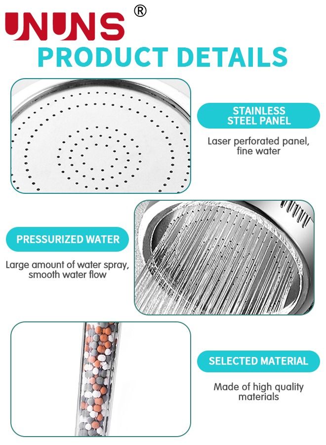 UNUNS High Pressure Shower Filter,Filter Shower Head 3 Modes,Hand Held Shower Head With Shower Hose And Holder,For Hard Water And Filtering Impurities,3PCS - Image 3
