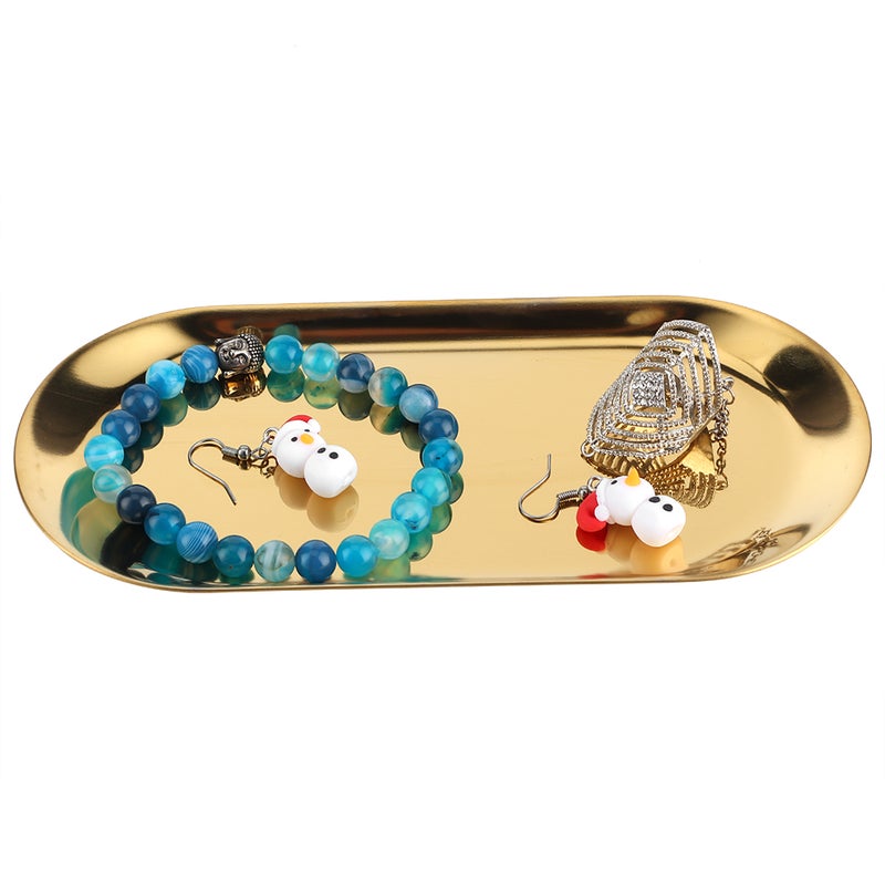 5pcs Stainless Steel Oval Shaped Towel Tray Cosmetics Jewelry Storage Tray Dish Plate OrganizerGold - Image 5