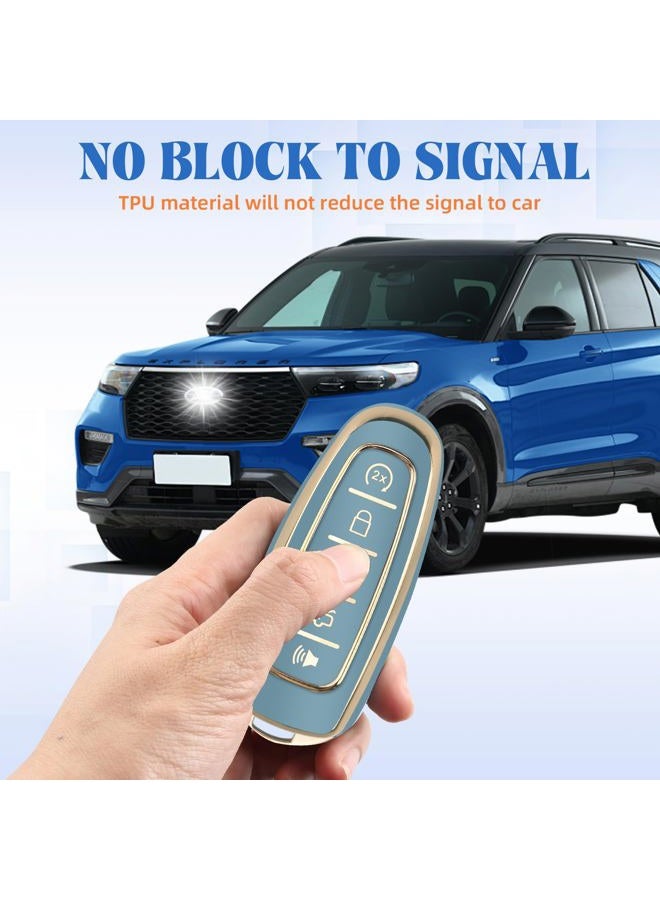 QBUC for Ford Key fob Cover,360° TPU Car Key Case Protector with Keychain Compatible with Ford C-Max Edge Escape Expedition Explorer Flex Focus Taurus Lincoln MKS MKT MKX Navigator Accessories(Blue) - Image 4