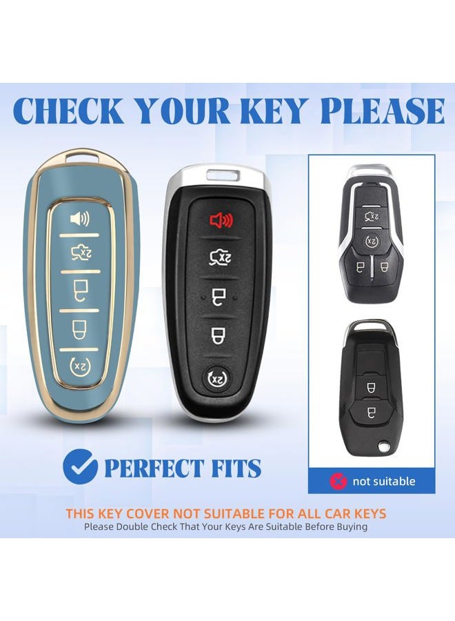 QBUC for Ford Key fob Cover,360° TPU Car Key Case Protector with Keychain Compatible with Ford C-Max Edge Escape Expedition Explorer Flex Focus Taurus Lincoln MKS MKT MKX Navigator Accessories(Blue) - Image 2