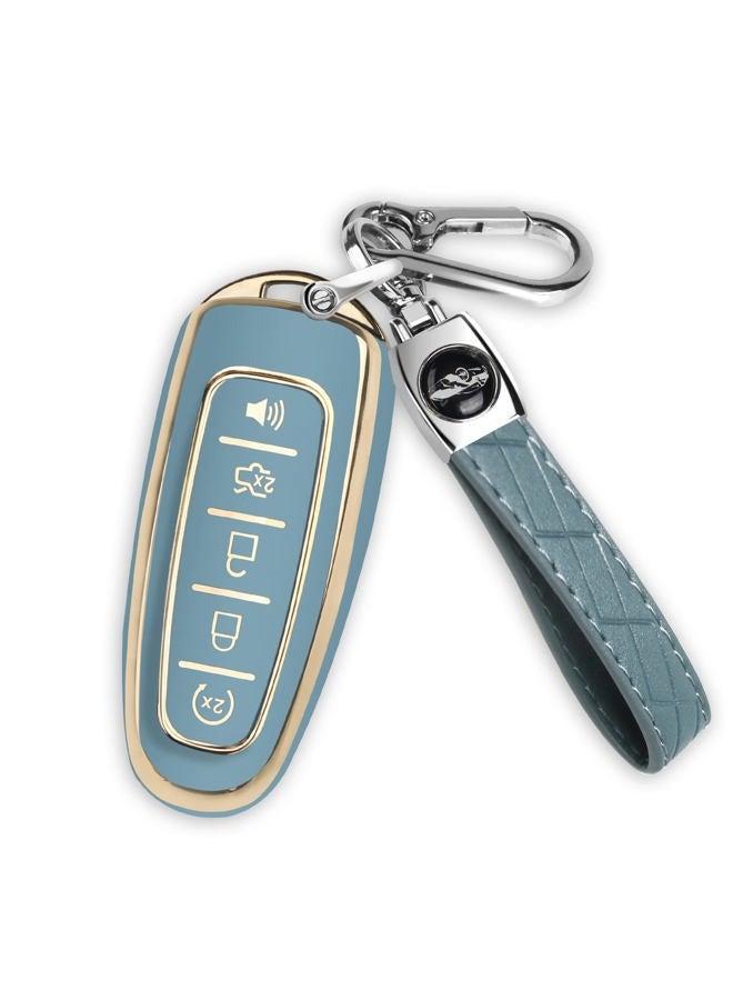 QBUC for Ford Key fob Cover,360° TPU Car Key Case Protector with Keychain Compatible with Ford C-Max Edge Escape Expedition Explorer Flex Focus Taurus Lincoln MKS MKT MKX Navigator Accessories(Blue) - Image 1