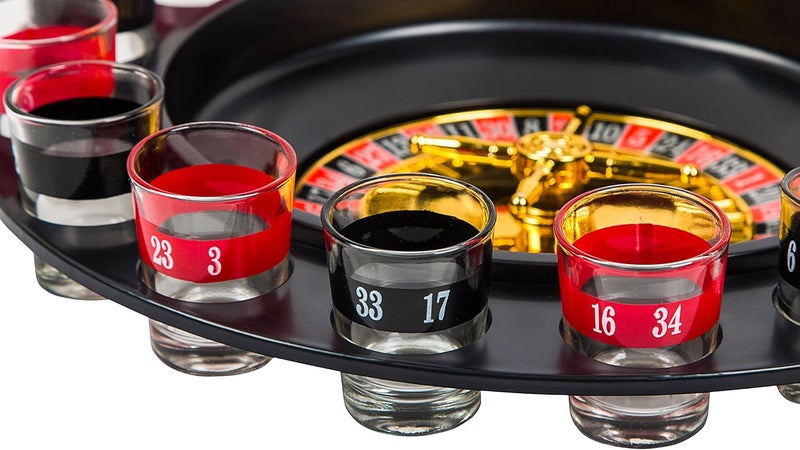 BETTERLINE Shot Glass Roulette Drinking Game and Poker Playing Cards Set - Spinning Wheel, 2 Balls and 16 Shot Glasses - Casino Adult Party Games - Image 4