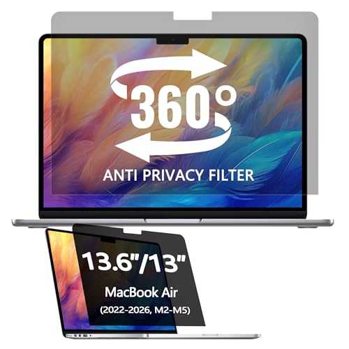 Halloive 360° Privacy Screen Protector for Macbook Air 13.6/13 Inch (2022-2026, M2, M3，M4,M5), Privacy Screen Filter for Macbook Air 13.6 Inch, Anti-Spy/Anti Fingerprint/Anti Blue Light/Anti Glare - Image 1