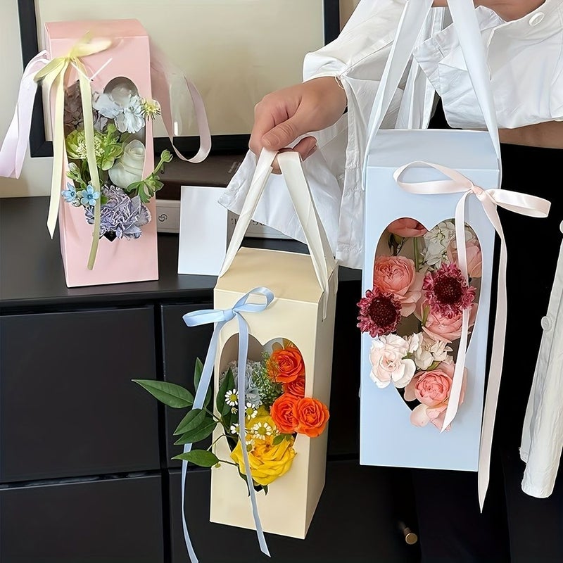 10 Yellow Handheld Flower Gift Box Bouquet Packaging For Halloween Christmas DIY - Image 2