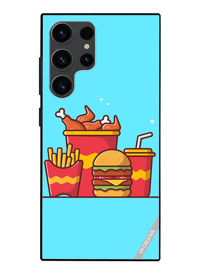 VR CREATIVE Protective Case Cover For Samsung Galaxy S23 Ultra 5G Burger With Fried Chicken, French Fries And Soda Cartoon Design Multicolour - Image 1