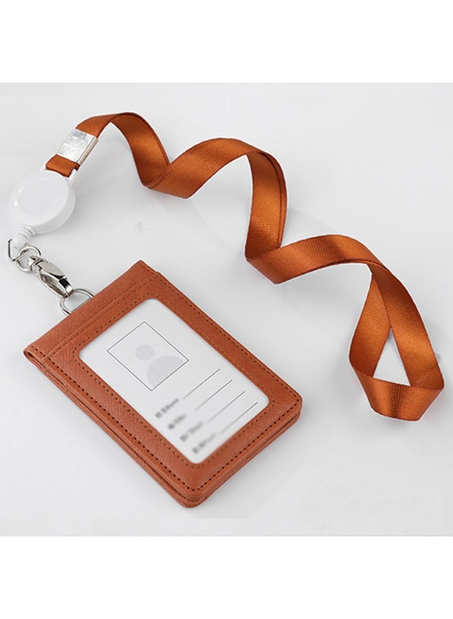ID Card Leather ID Badge Holder with Lanyard Heavy Duty Retractable PU Leather for Office School Driver Licence