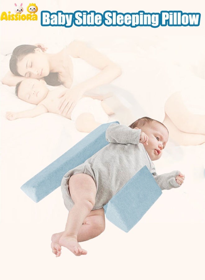 Aissiora Baby Side Sleeper Pillow， Anti flat head baby pillow， Breathable Comfortable ， Anti-Rollover ， Foam Head Wedge Cushion， 45 Inclined ， Removable and Washable ， Baby Cotton Sleeper Pillow (Blue) - Image 1