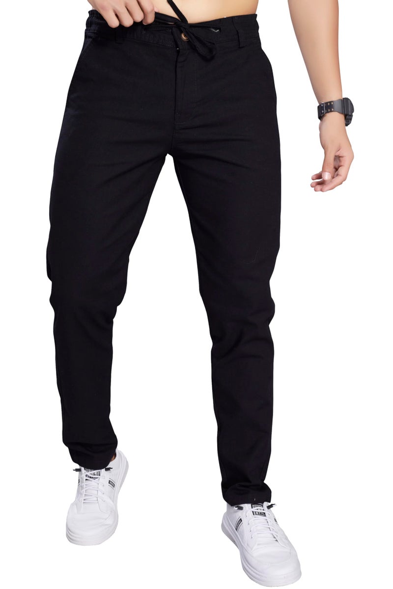 DIVISIVE Men's Loose Fit Linen Blend Cotton Pants (DPT116_32_Black) - Image 1