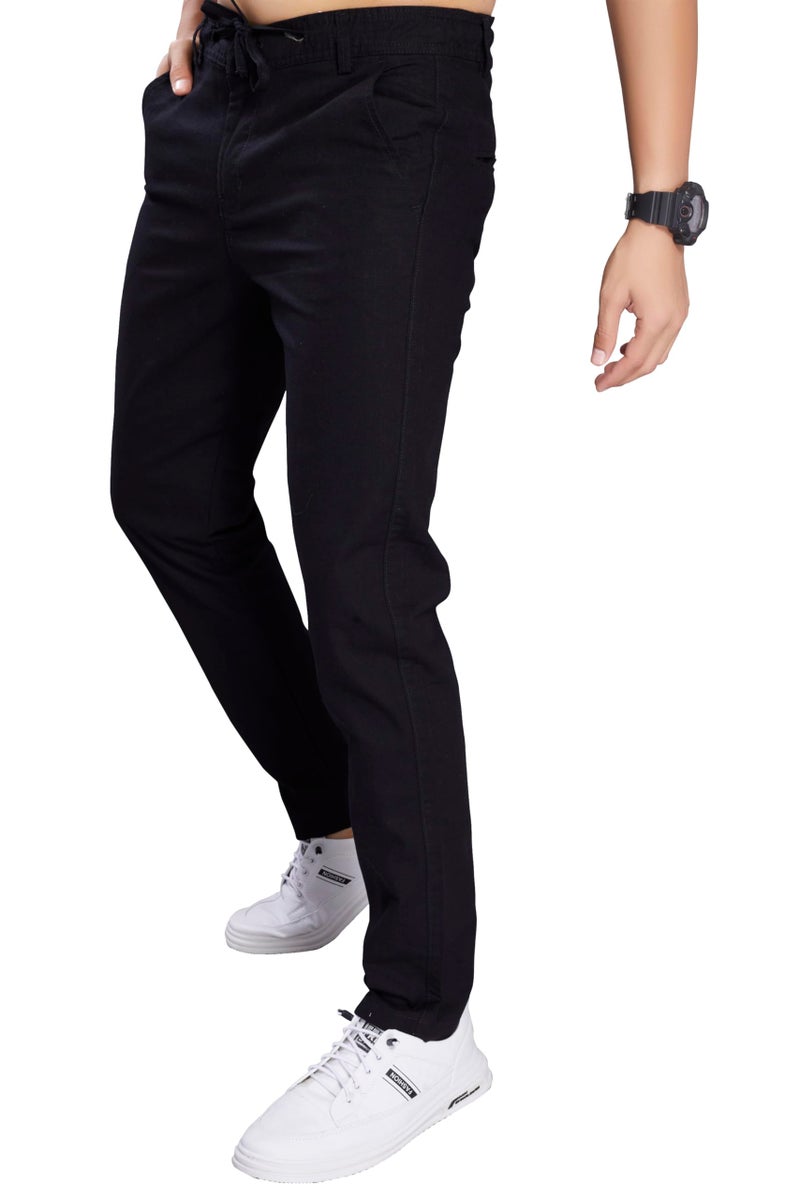 DIVISIVE Men's Loose Fit Linen Blend Cotton Pants (DPT116_32_Black) - Image 3
