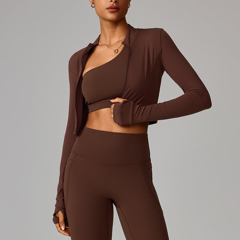 Zipper Front Running Yoga Jacket for Women - Quick-Dry, Slim Fit, Long Sleeve