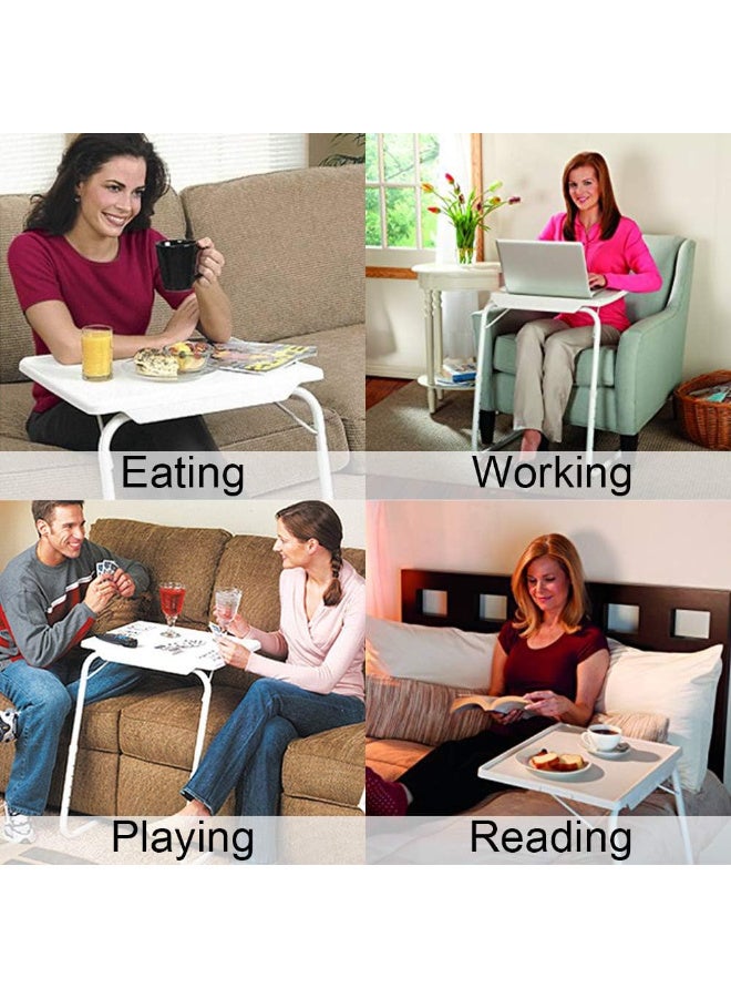 NTECH Foldable Assembled Table TV Tray Portable Folding Snack Table - Adjustable Sofa Side Table, Bed Laptop Desk Table for Breakfast Home Use White - Image 1