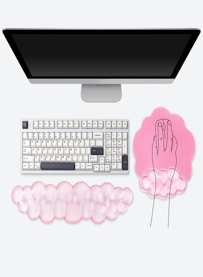 Sumgsn Gel Cloud Wrist Rest for Keyboard and Mouse, Pink Clear Ergonomic Mouse Pad with Support Non-Slip Base for Typing Pain Relief/Computer/Laptop/Gaming/Home/Office - Image 1