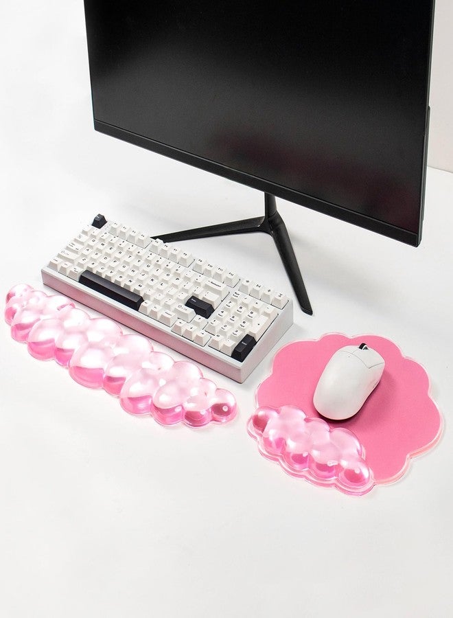 Sumgsn Gel Cloud Wrist Rest for Keyboard and Mouse, Pink Clear Ergonomic Mouse Pad with Support Non-Slip Base for Typing Pain Relief/Computer/Laptop/Gaming/Home/Office - Image 2
