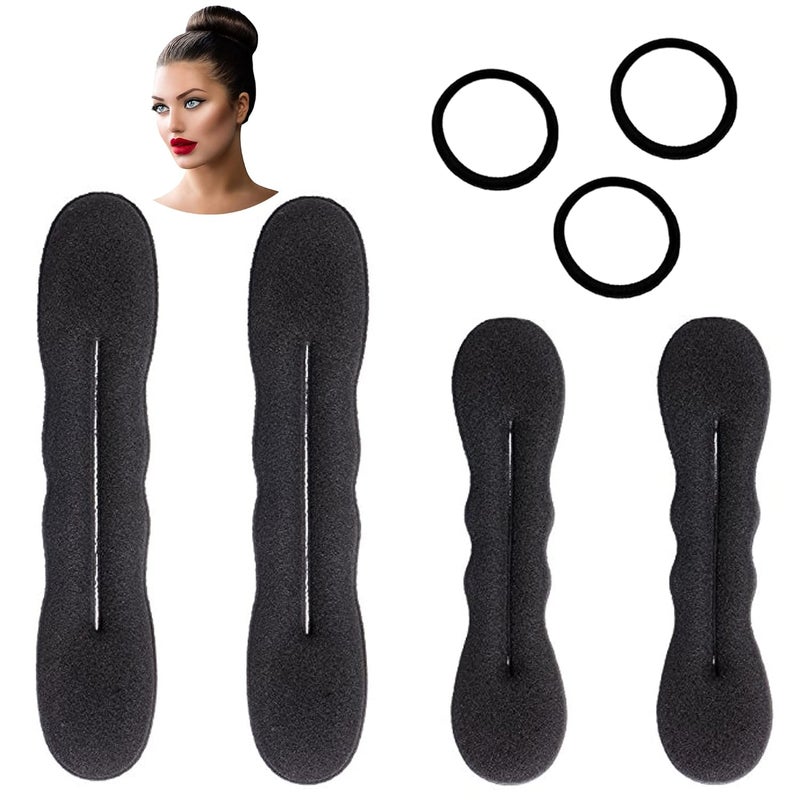 Styla Hair Styla Hair Bun Maker 4 Pack 2 Small 2 Large  Foam Sponge Buns with Hair Ties and Shaper Accessories for Updos Ballet French Twist Waves  More 