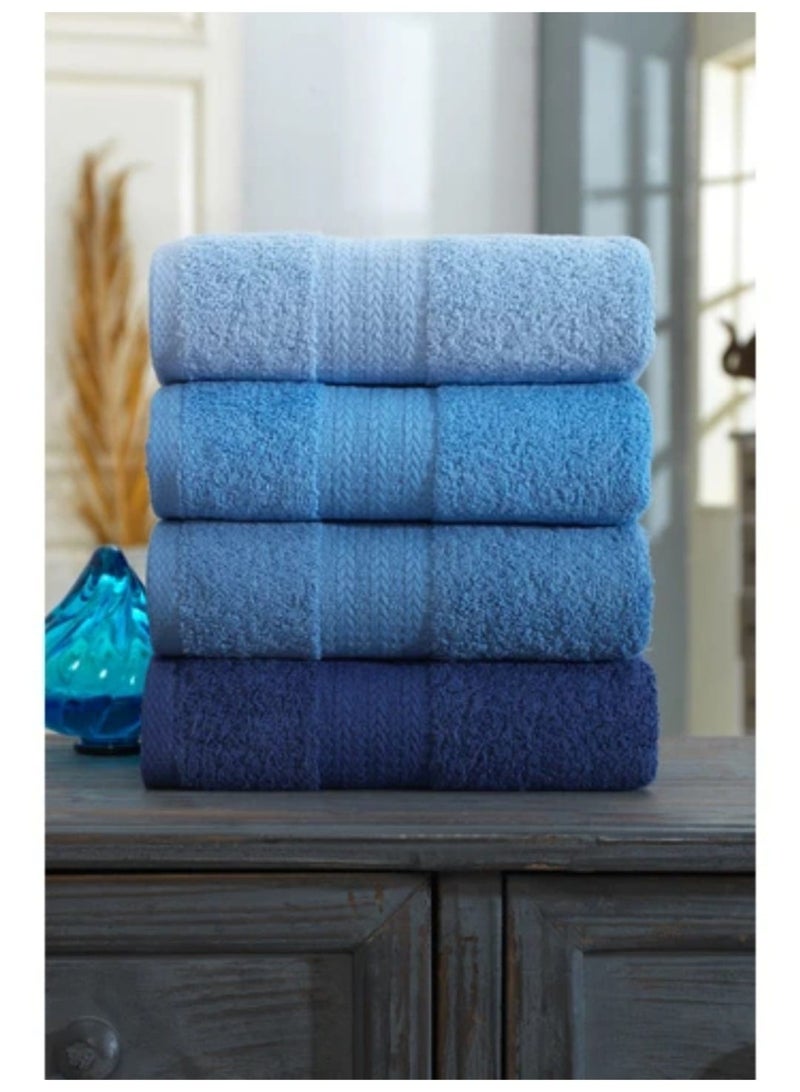 تى ام هوم طقم فوط حمام فندقية فاخرة من TM HOME – 4 قطع قطن مصري طبيعي 100% مدرّج باللون الأزرق – فائق النعومة وسريع الامتصاص بجودة فندقية عالية - Image 1