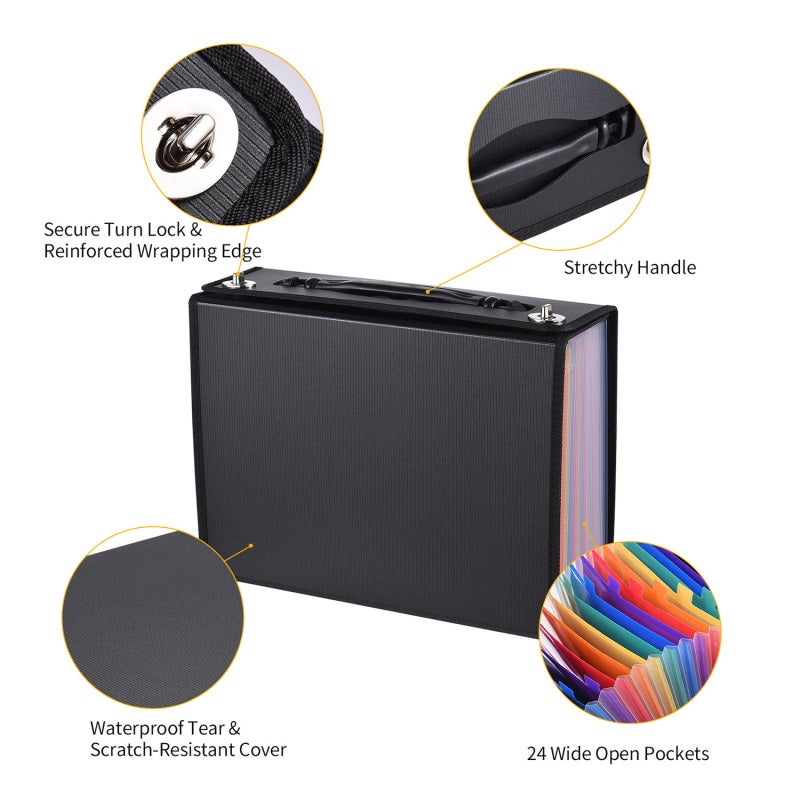 Filing Folders 24 Pockets Waterproof Expandable Organizer - PP Material Holds 1000 Sheets Colorful Labels for School Office Travel - Image 4