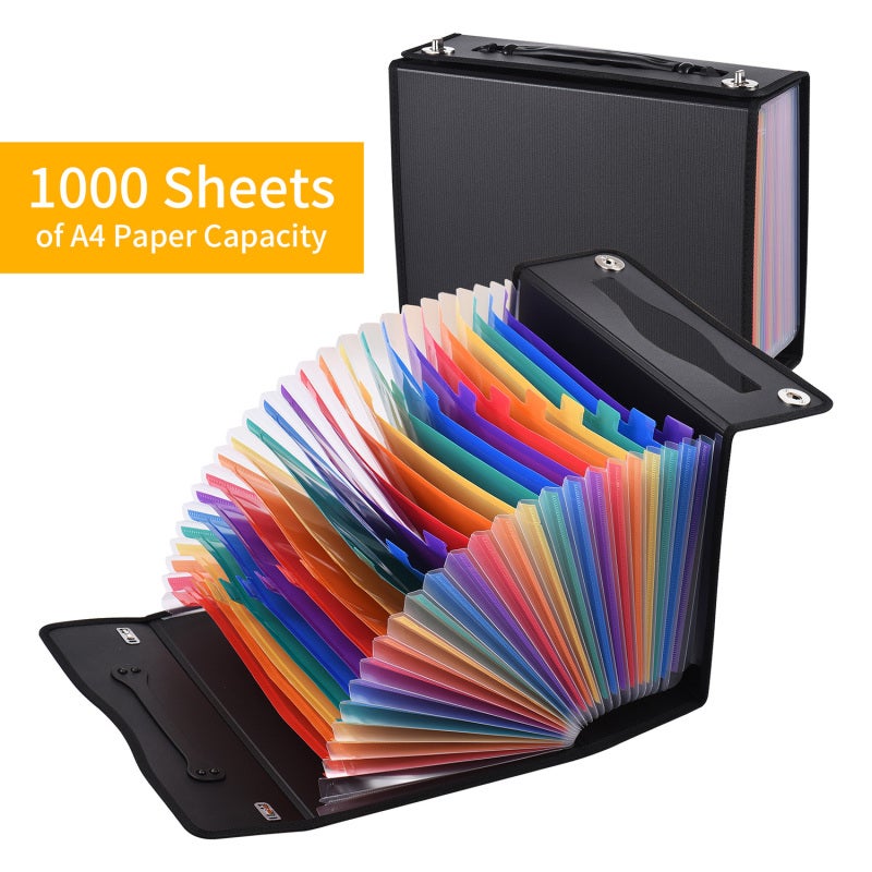 Filing Folders 24 Pockets Waterproof Expandable Organizer - PP Material Holds 1000 Sheets Colorful Labels for School Office Travel - Image 2