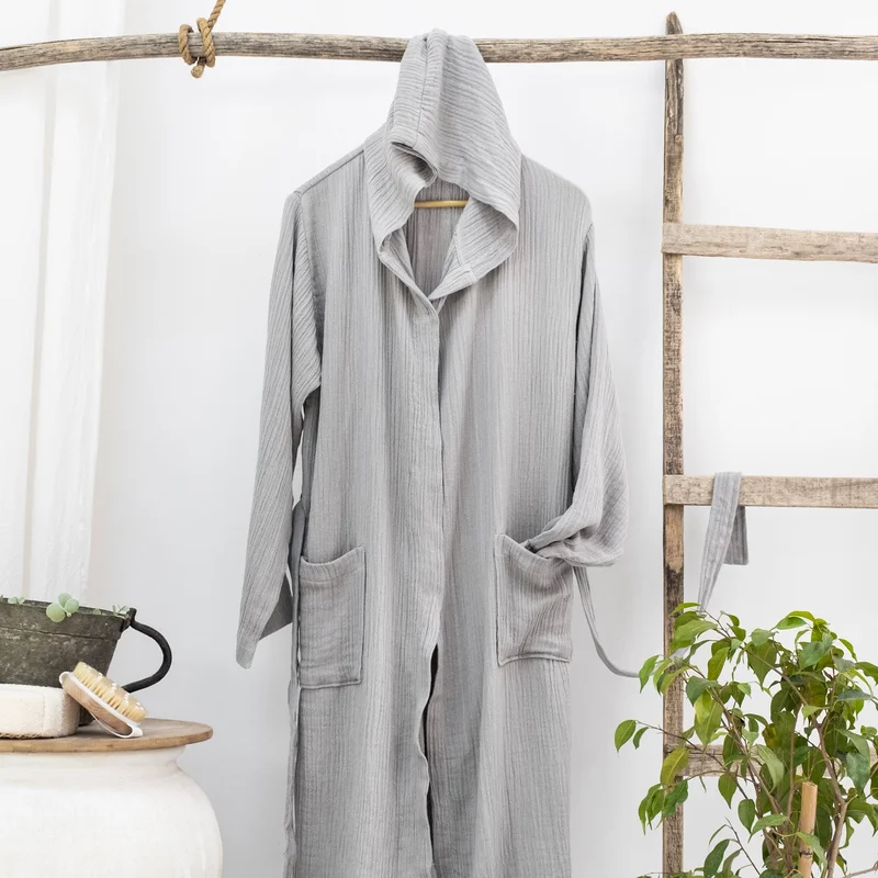 Schafer Home Bohemian Muslin Bathrobe-Grey (L-XL)