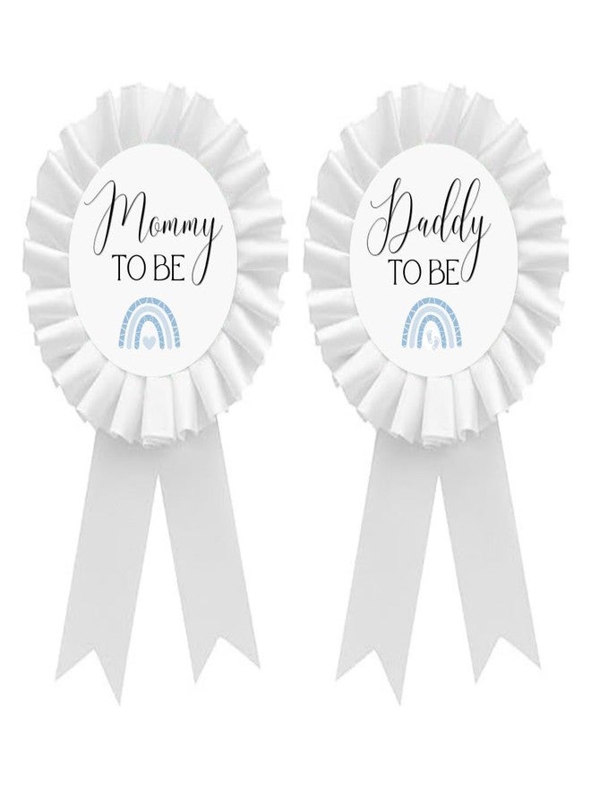 PATICARRY Blue Rainbow Baby Shower Pins - Mom to Be & Dad to Be Tinplate Badges - Cute Unisex Baby Shower Decorations, Keepsake Gifts for New Parents - White Rosette Button Baby Celebration Mom Gifts - Image 1
