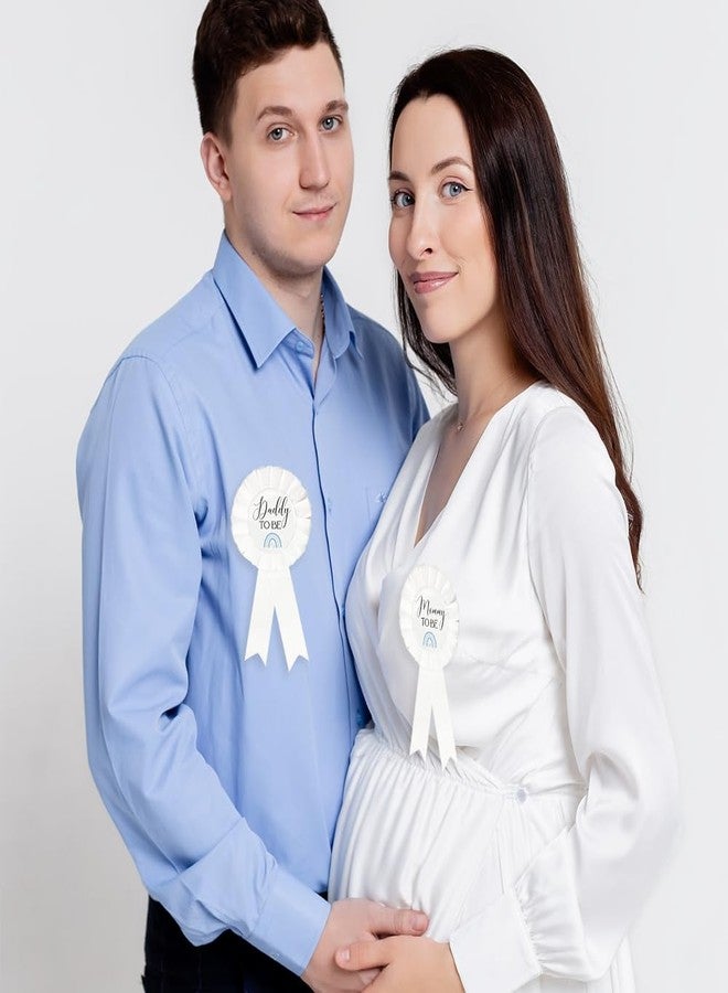 PATICARRY Blue Rainbow Baby Shower Pins - Mom to Be & Dad to Be Tinplate Badges - Cute Unisex Baby Shower Decorations, Keepsake Gifts for New Parents - White Rosette Button Baby Celebration Mom Gifts - Image 3