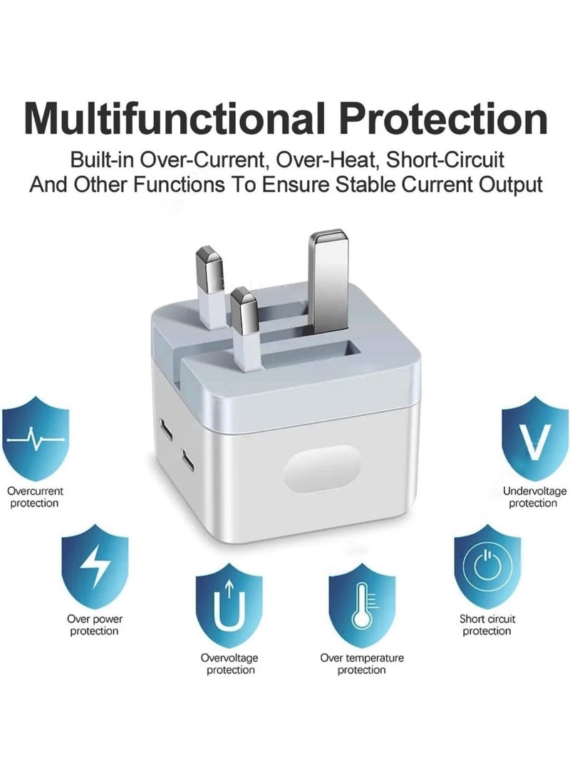 MUNTAQI 35W Dual USB-C Fast Charger Plug, GaN Compact Wall Charger for iPhone 15/14/13 Pro Max, iPad, MacBook Air, Samsung Galaxy, Pixel – PD 3.0 Fast Charging Adapter, Foldable UK Plug - Image 4