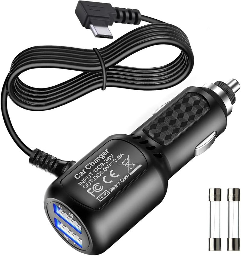 Gebildet 11.5ft/350cm Micro USB Power Cord Cable with Dual Port USB for Car Dashcam Camera Charger, Compatible with Dash Cam, GPS Sat Nator, MP3 Player, Digital Camera, Game Console - Image 1