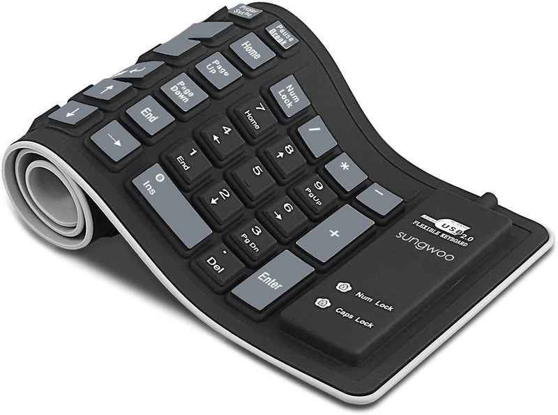 Sungwoo Foldable Silicone Keyboard USB Wired Waterproof Rollup Keyboard for PC Notebook Laptop (Black) - Image 1