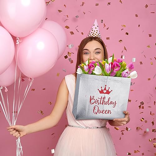 Clysee 10 Pack Reusable Birthday Squad Birthday Queen Gift Bag with Handle Large Tote Bag for Women(Silver, Rose Gold) - Image 5