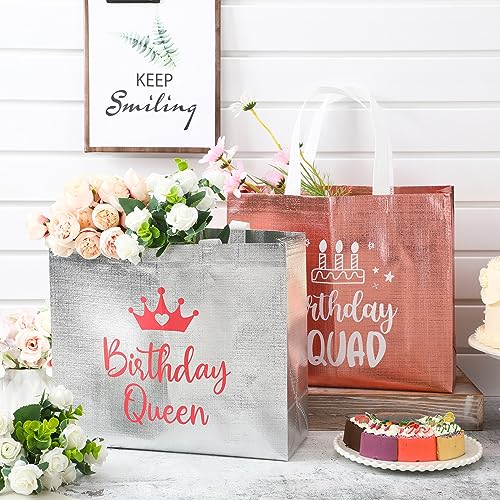 Clysee 10 Pack Reusable Birthday Squad Birthday Queen Gift Bag with Handle Large Tote Bag for Women(Silver, Rose Gold) - Image 4