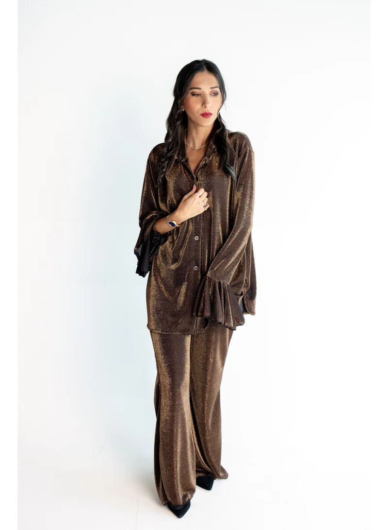Reem Abayas Golden Lycra Gitter Set