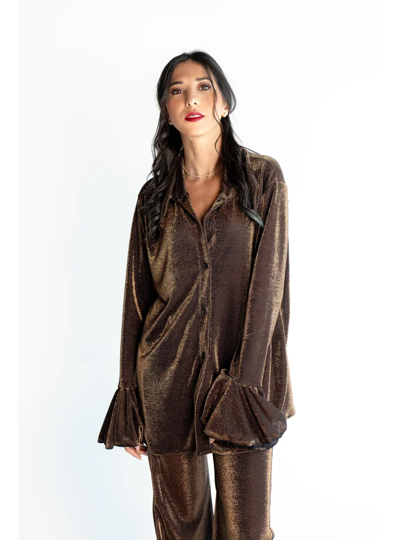 Reem Abayas Golden Lycra Gitter Set