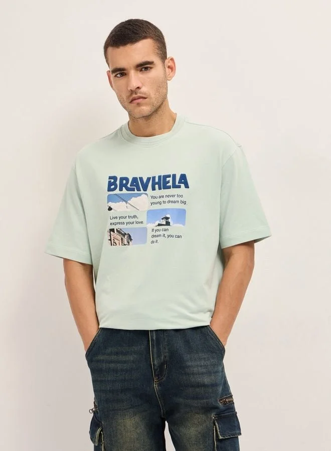 The Bear House  Men's Green Graphic Print Inspirational Quotes Crew Neck T-shirt Perfect For Casual Wear, Gym, Travel, Or Layering Stylish And Versatile Essential For Every Wardrobe for Men | Best Price UAE