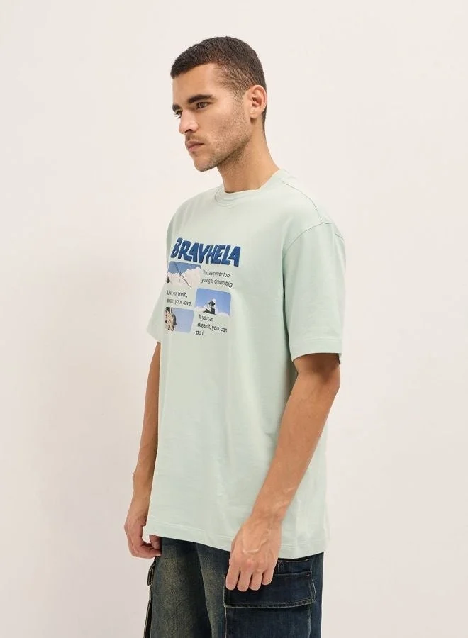 The Bear House  Men's Green Graphic Print Inspirational Quotes Crew Neck T-shirt Perfect For Casual Wear, Gym, Travel, Or Layering Stylish And Versatile Essential For Every Wardrobe for Men | Best Price UAE