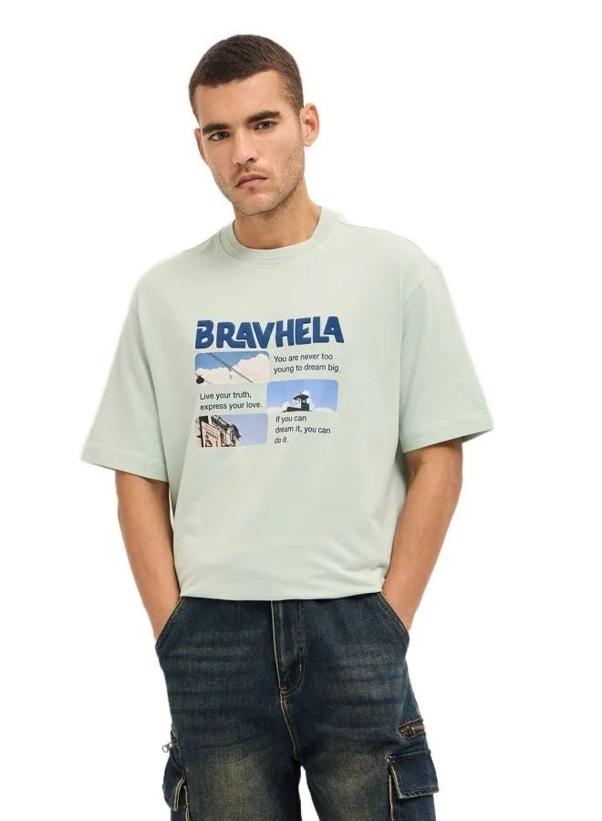 The Bear House  Men's Green Graphic Print Inspirational Quotes Crew Neck T-shirt Perfect For Casual Wear, Gym, Travel, Or Layering Stylish And Versatile Essential For Every Wardrobe for Men | Best Price UAE