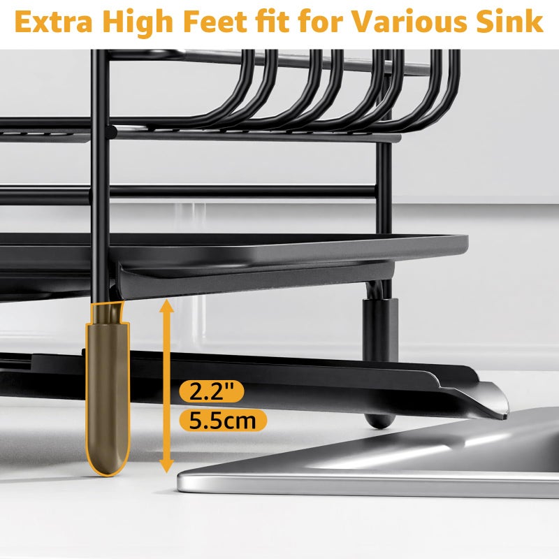 Urackify Large Dish Drying Rack â€“ Expandable Dish Rack for Kitchen Counter, Multifunctional Dish Drainer with Cup & Wine Glass Holder, 16.2"-26" L x 17" W, Black - Image 5