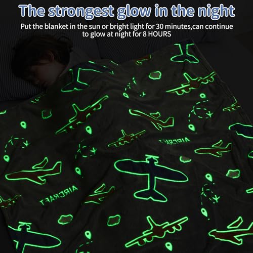 SALIMAH Glow in The Dark Blanket Airplanes Gifts for Boys GirlsToys for Girls Boys Age 2 3 4 5 6 7 8 9 10 Year Old Soft Kids Blankets Gifts for Grandkids Teens for Christmas Birthday 50x60 - Image 3