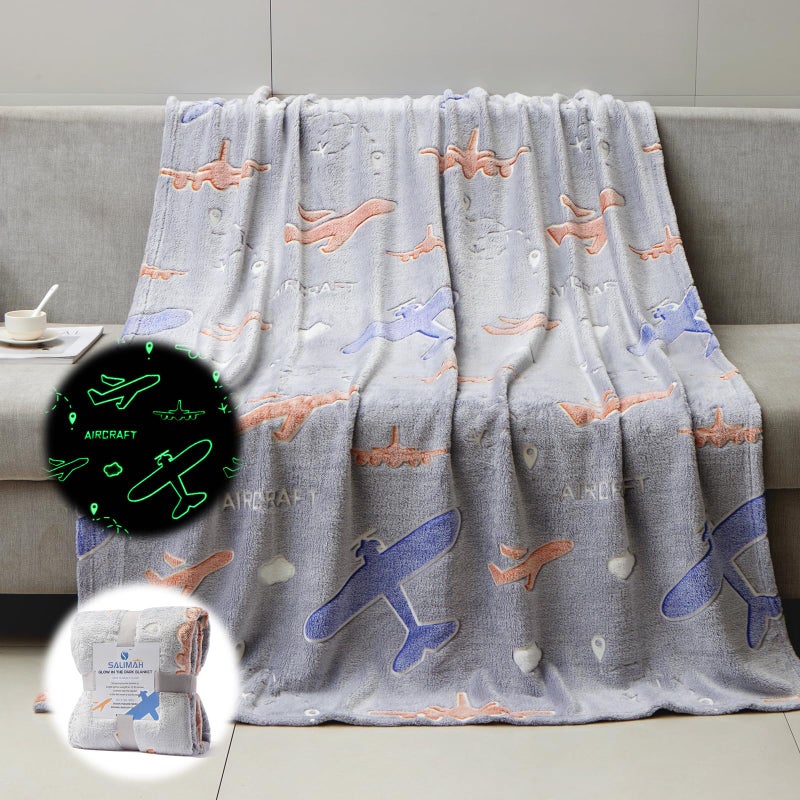 SALIMAH Glow in The Dark Blanket Airplanes Gifts for Boys GirlsToys for Girls Boys Age 2 3 4 5 6 7 8 9 10 Year Old Soft Kids Blankets Gifts for Grandkids Teens for Christmas Birthday 50x60 - Image 2